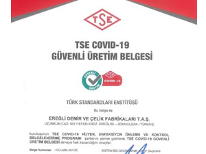Erdemir’e “TSE Covid-19 Güvenli Üretim Belgesi”